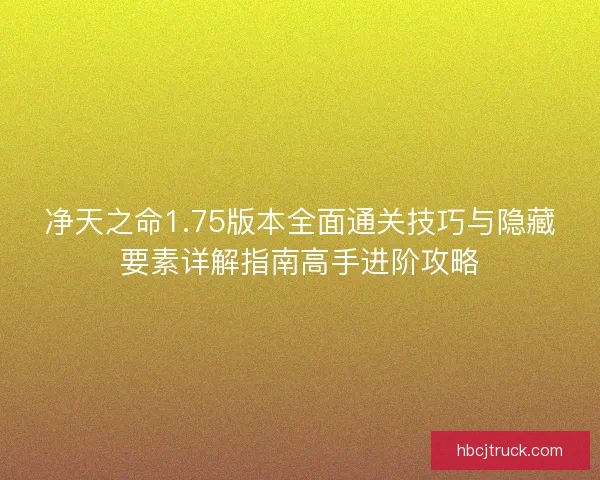 净天之命1.75版本全面通关技巧与隐藏要素详解指南高手进阶攻略